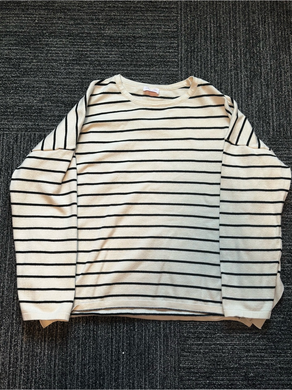 Pink Lily Cream and Black Striped Women’s Sweater